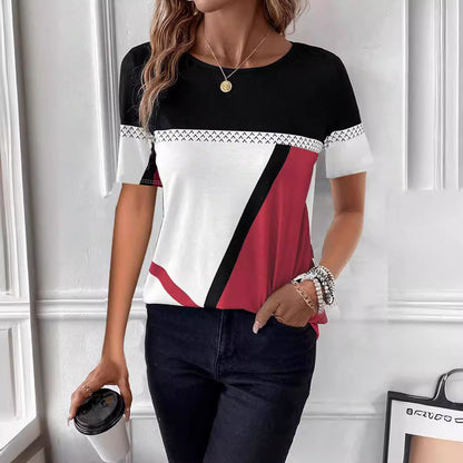 Women's Round Neck Geometric Print Short Sleeve