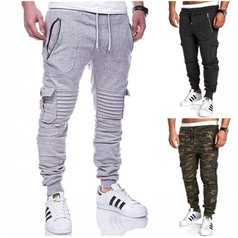 Sports Pants Striped Pleated Casual Men