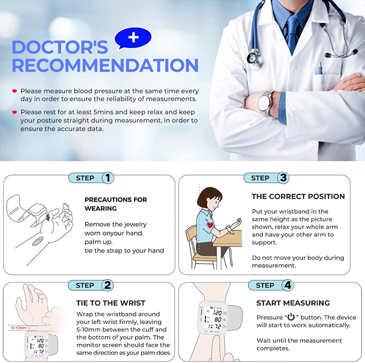 Voice-Enabled Wrist Blood Pressure Monitor with Memory and Irregular Heartbeat Detection