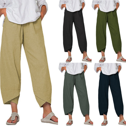 Cotton And Linen Wide Leg Pants Solid Color High Waist Loose Casual Trousers For Women