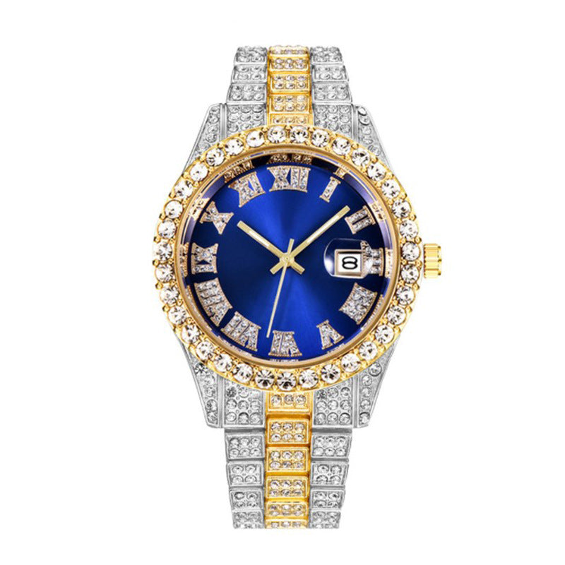 Men's Steel Belt Roman Scale Diamond Quartz Watch