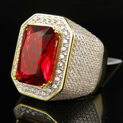 Brilliant Zirconium Red Corundum Ring Inlaid