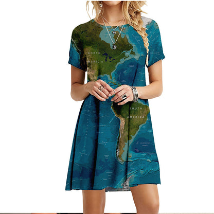 Round Neck Short Sleeved Casual Fashion Trend Dress