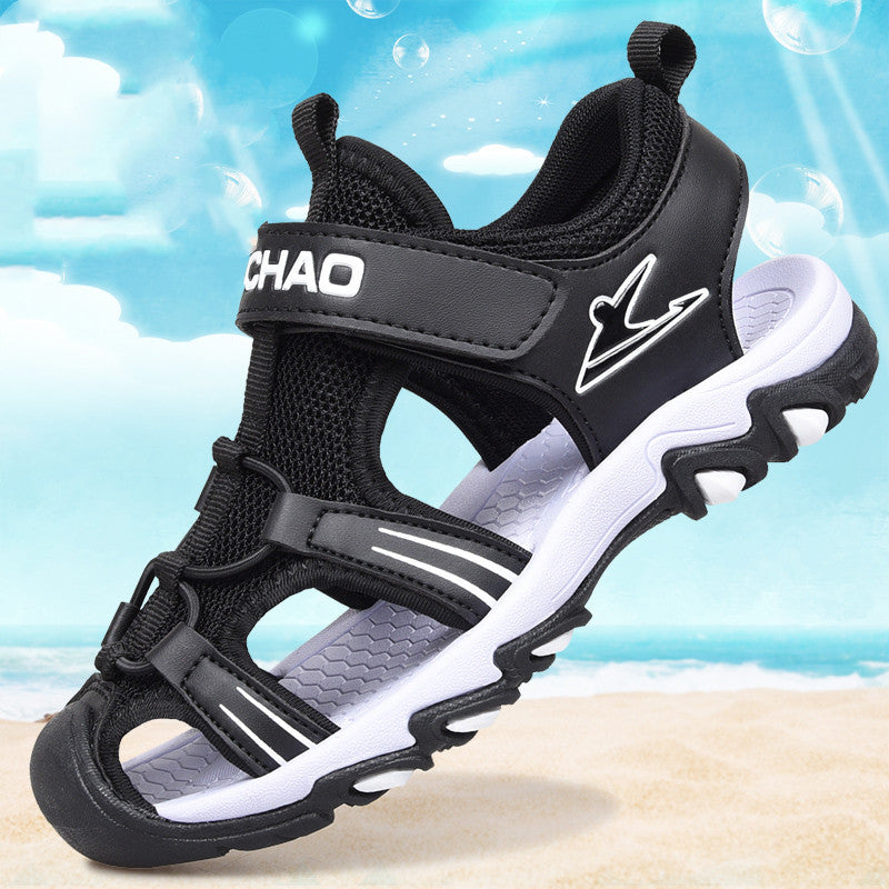 Sandales Garçons Baotou Été Semelle Souple Noir Chaussures de Plage pour Enfants Sandales Garçons Antidérapantes