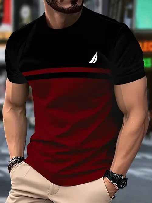 New Fashion Casual High Quality Contrast Color Men's Short Sleeve T-shirt