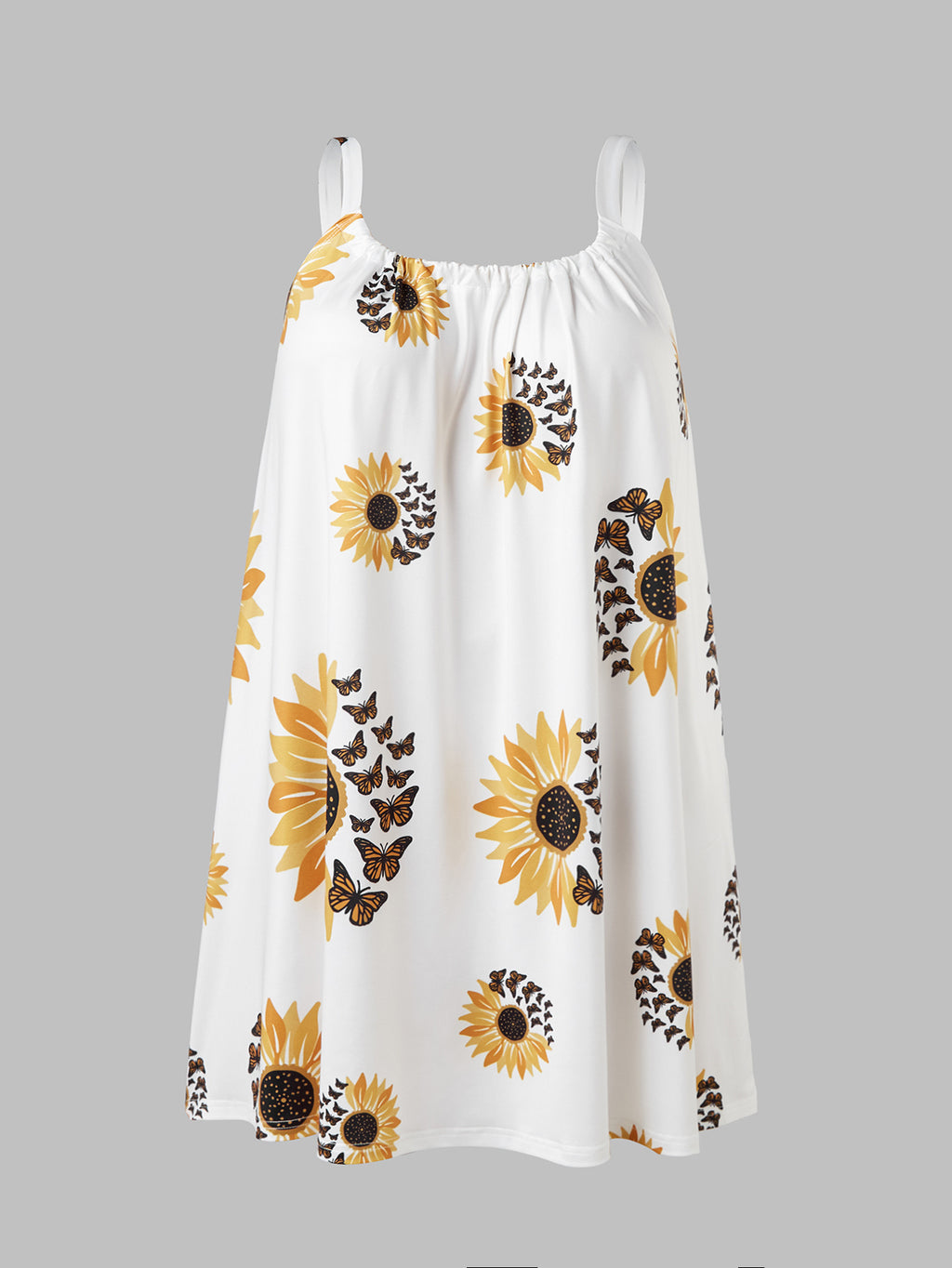 Plus Size Sleeveless Camisole Sunflower Printed Vest Elegant Wrap Women's Sexy Party Casual Loose Dresses