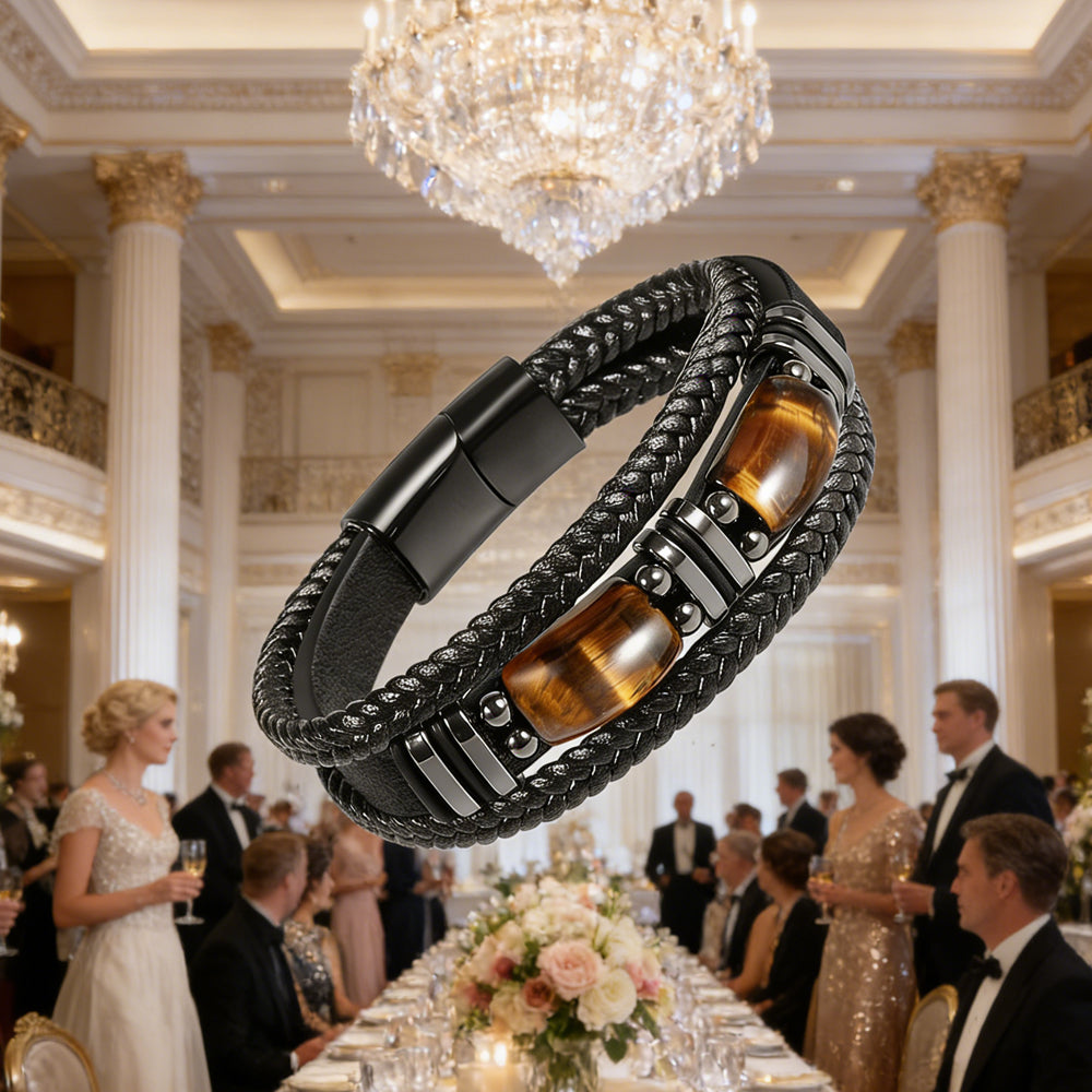 Tiger Eye Braided Leather Bracelet - Courage Stone Gift for Him/Her