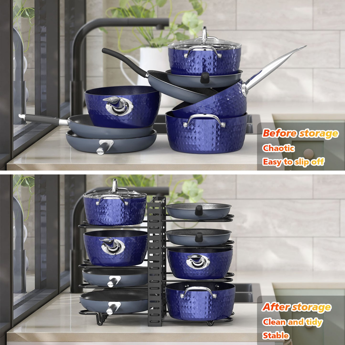 Adjustable 8-Tier Pot and Pan Organizer Rack