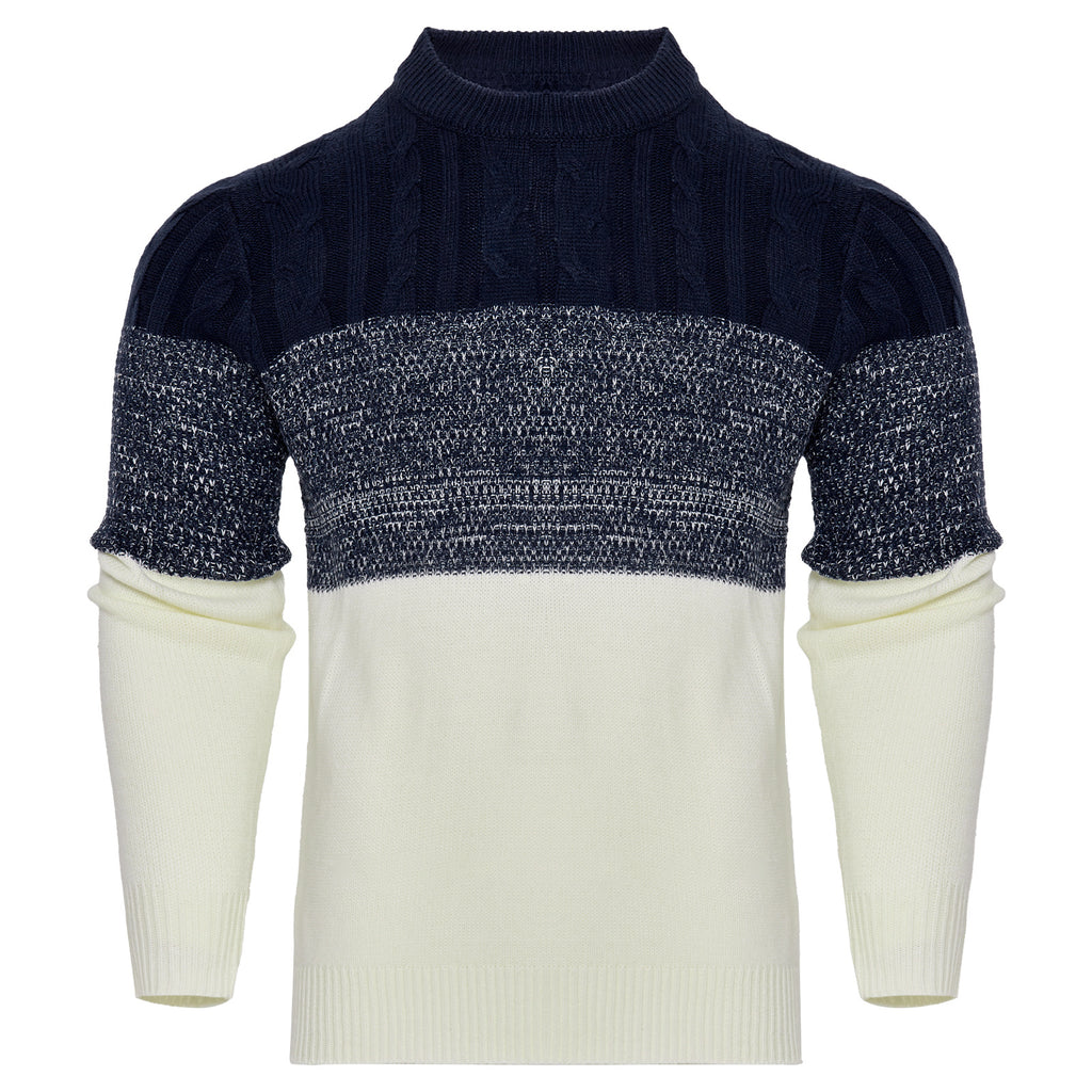 Men's Casual Color Block Long Sleeve Cable Knit Pullover Sweater