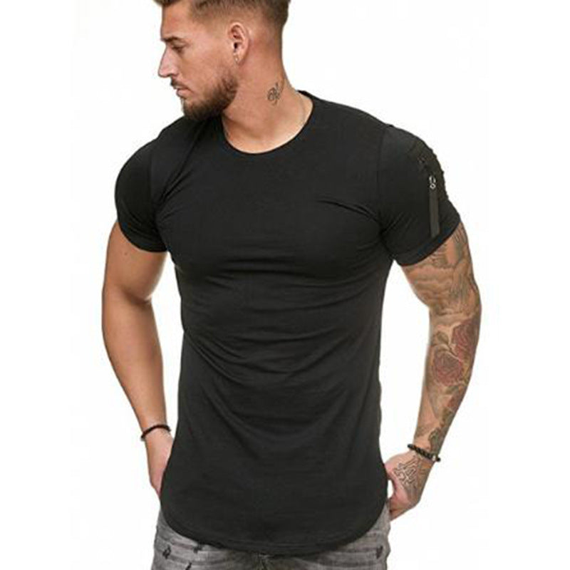 Men sports slim solid color round neck short sleeves T-shirts