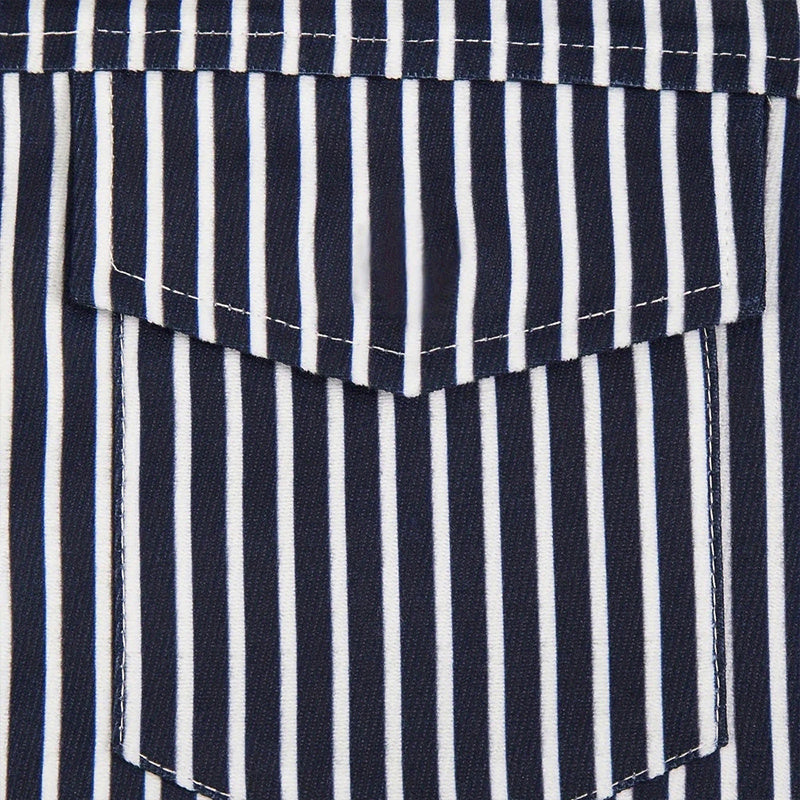 Women's Striped Print Casual Two-Piece Set Button-Up Long Sleeve Jacket & Shorts With Slant Pockets, Summer Fashion Outfit