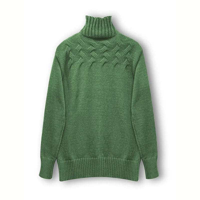 Women's Turtleneck Sweater Solid Color Long Sleeve Patterned Knit Top For Autumn And Winter