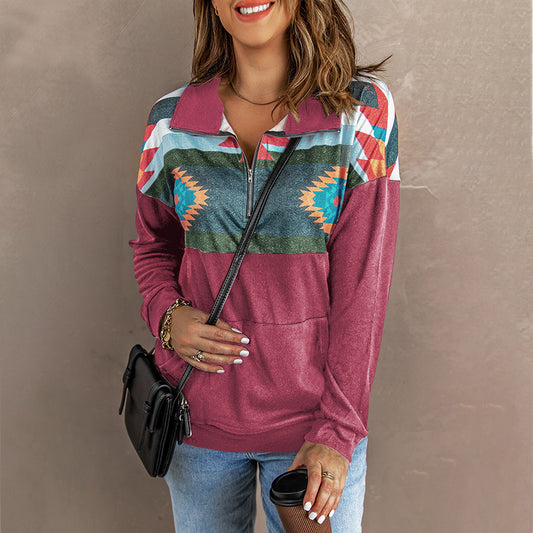 Loose Printed Casual Long Sleeve Top