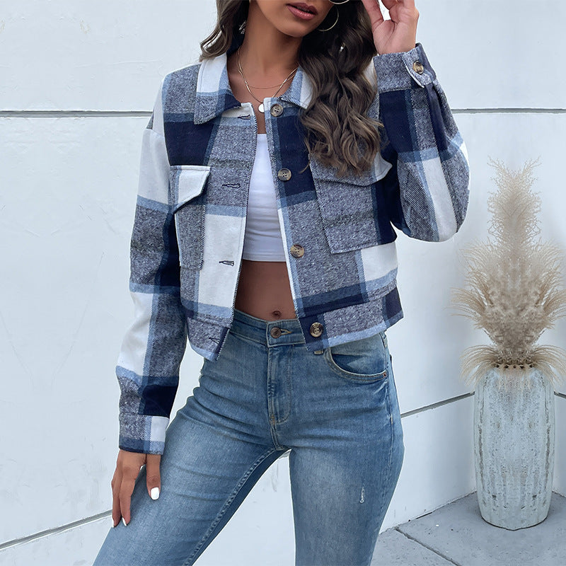 Fashionable & Versatile Plaid Lapel Jacket