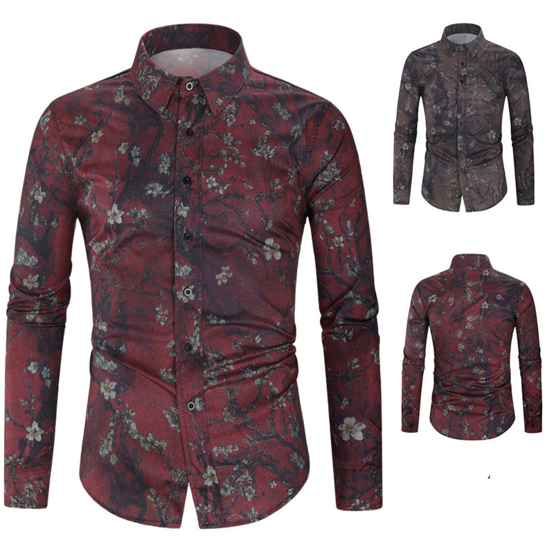 Men Digital Printed Floral Long Sleeve Shirt