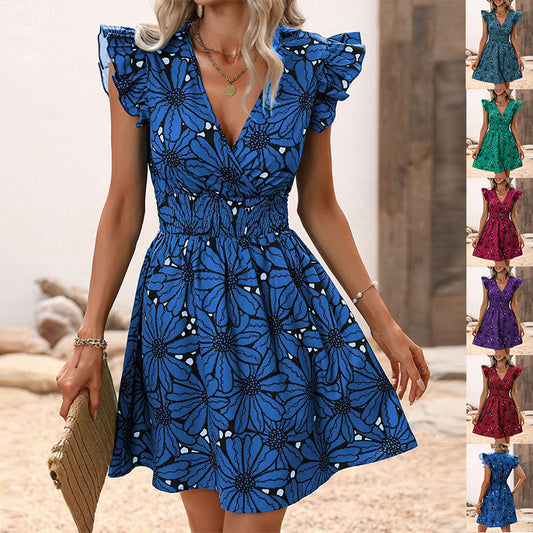 Floral Print Sleeveless Dress: Summer Sexy with Deep V-Neck