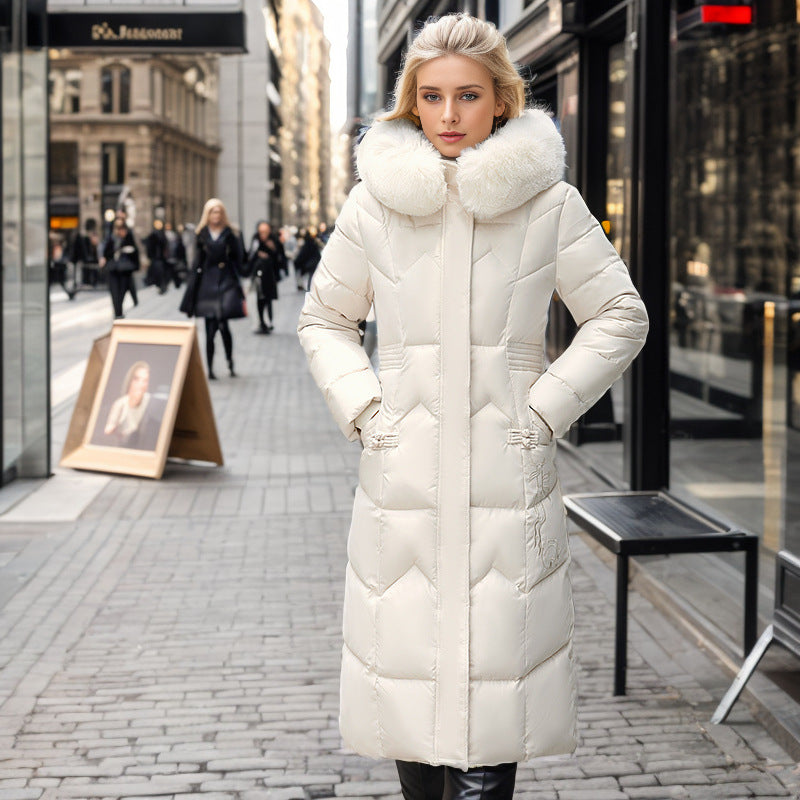 Warm and Elegant Women Long Coat with Thick Fur Collar