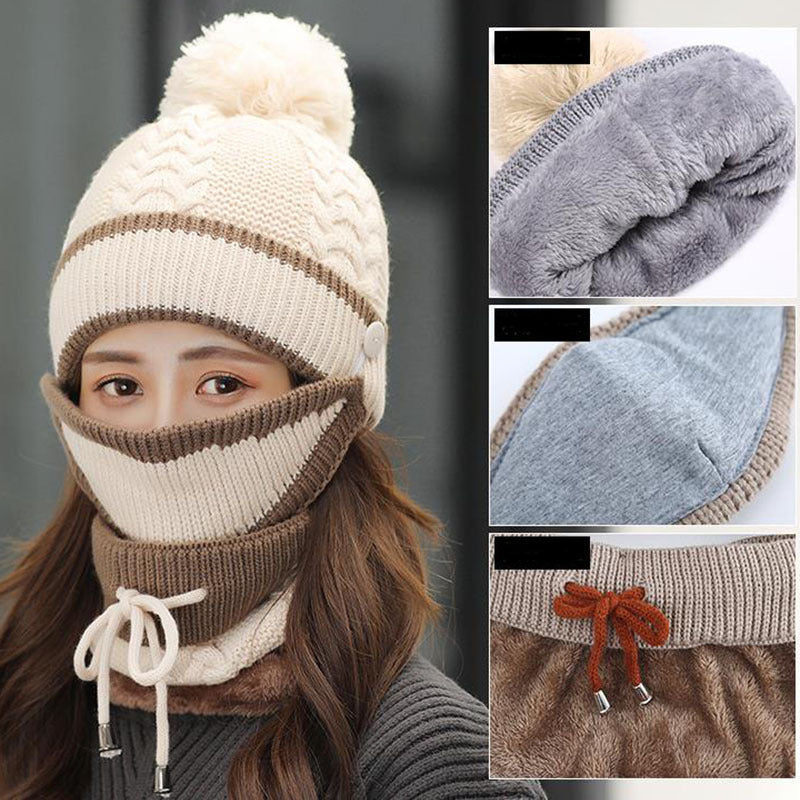 3pcs Knitted Beanie Hat Scarf Set Warm Hat For Women