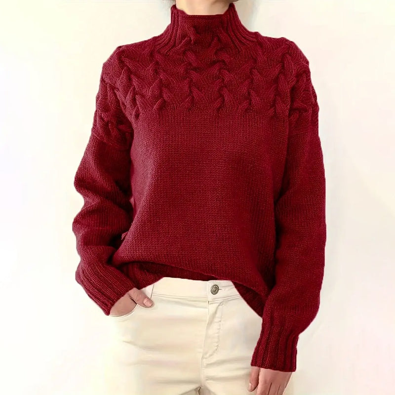 Women's Turtleneck Sweater Solid Color Long Sleeve Patterned Knit Top For Autumn And Winter