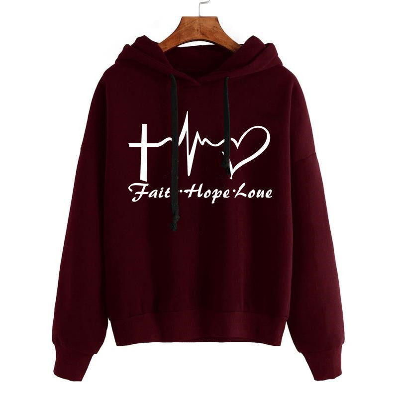 Women Long Sleeve Heart Printed Hoodie