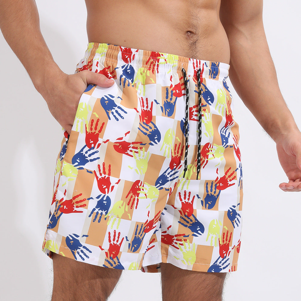 Pantalones cortos de playa con estampado degradado Pantalones cortos deportivos casuales de doble capa