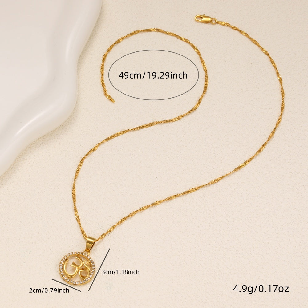 1pcs Fashionable Inlaid Circular Pendant Necklace, Personalized Symbol Yoga Necklace, Suitable For Women's Daily Holiday Wear
