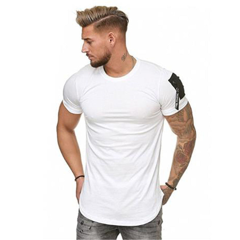 Men sports slim solid color round neck short sleeves T-shirts