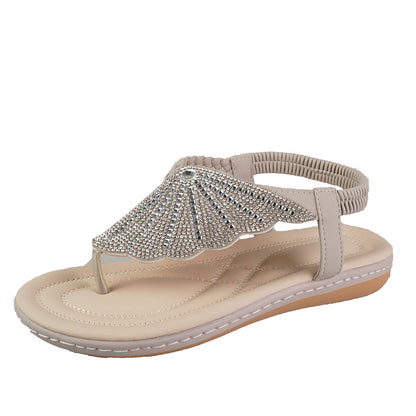 Rhinestone Shell Flip-Flops: Stylish Summer Beach Sandals for Women