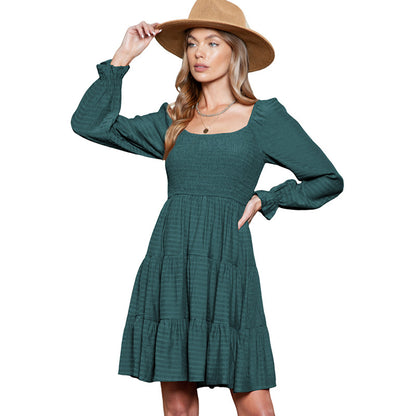 U Collar Casual Long Sleeve Dress