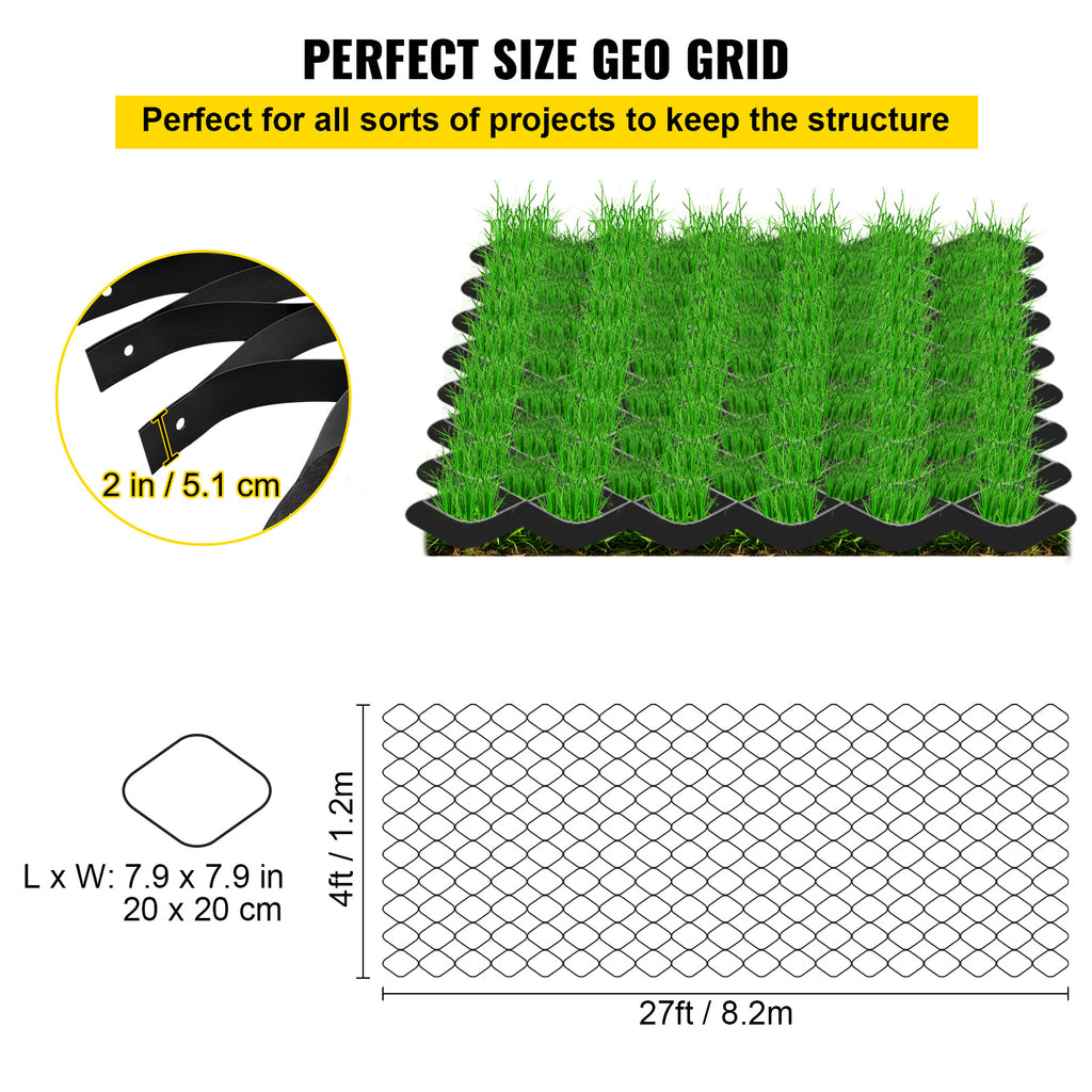 VEVOR Ground Grid, 1885 Lbs Per Sq Ft Load Geo Grid, Depth Permeable Stabilization System For DIY Patio, Walkway, Shed Base, Light Vehicle Driveway, Parking Lot, Grass, And Gravel