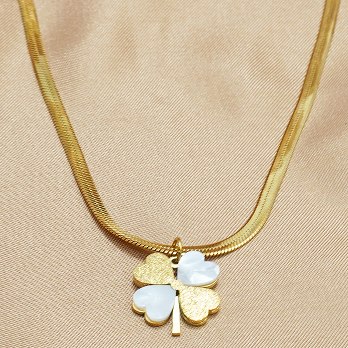 18K Gold Plated Double Luck Necklace  Four Leaf Clover Charm Hypoallergenic Jewelry
