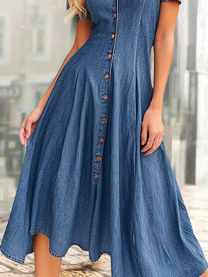 Women's Fashion Casual Short-sleeved V-neck Denim Dress