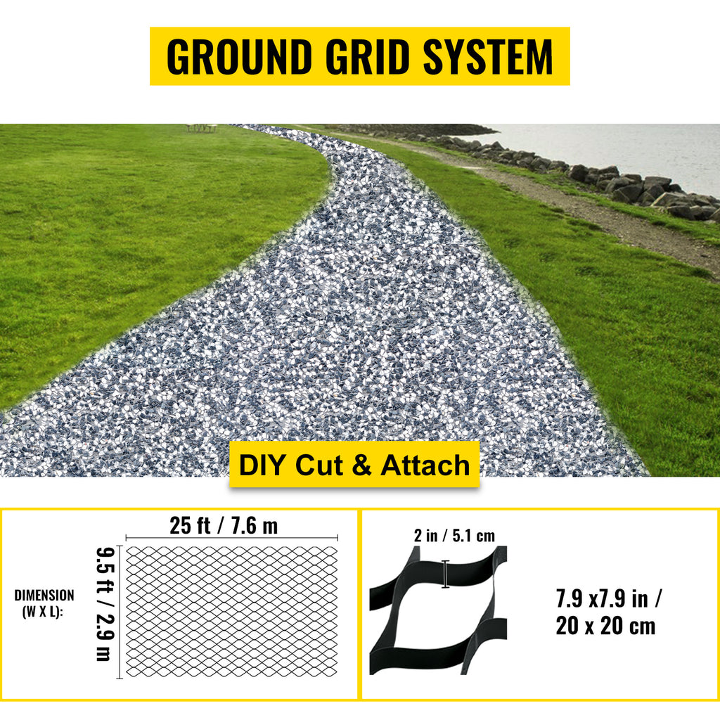 VEVOR Ground Grid, 1885 Lbs Per Sq Ft Load Geo Grid, Depth Permeable Stabilization System For DIY Patio, Walkway, Shed Base, Light Vehicle Driveway, Parking Lot, Grass, And Gravel