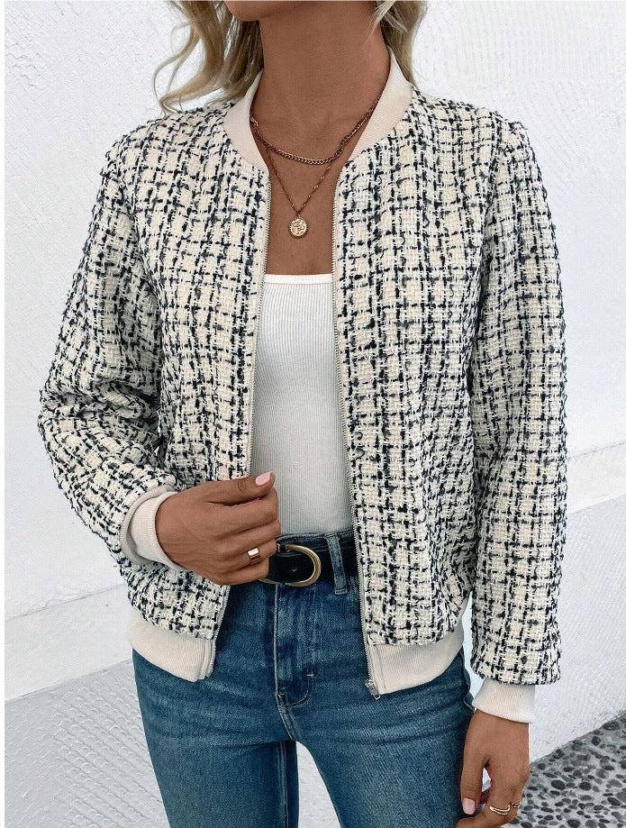 Fashionable & Versatile Plaid Zipper Jacket