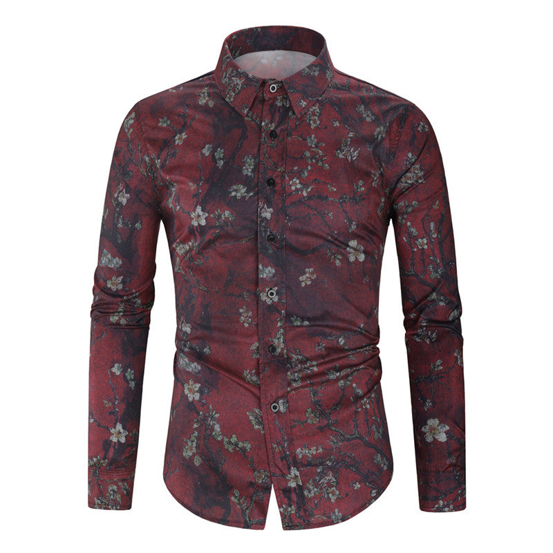 Men Digital Printed Floral Long Sleeve Shirt