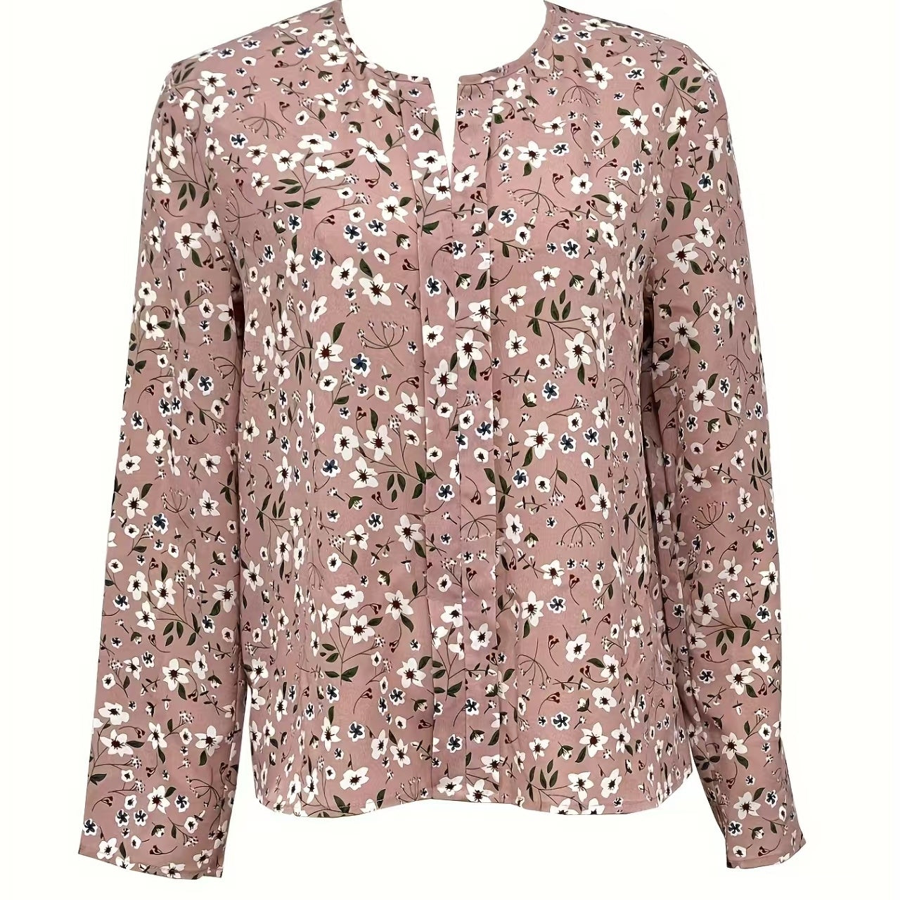 Ladies' Fashionable New Floral Print Folding Pleated Detail Casual Long Sleeved Top