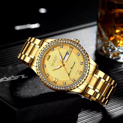 Timeless Elegance: Classic Gold Stainless Steel Men's Quartz Watch - Ideal Business Gift.