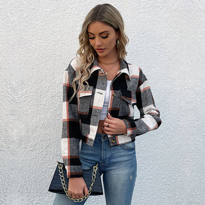 Fashionable & Versatile Plaid Lapel Jacket