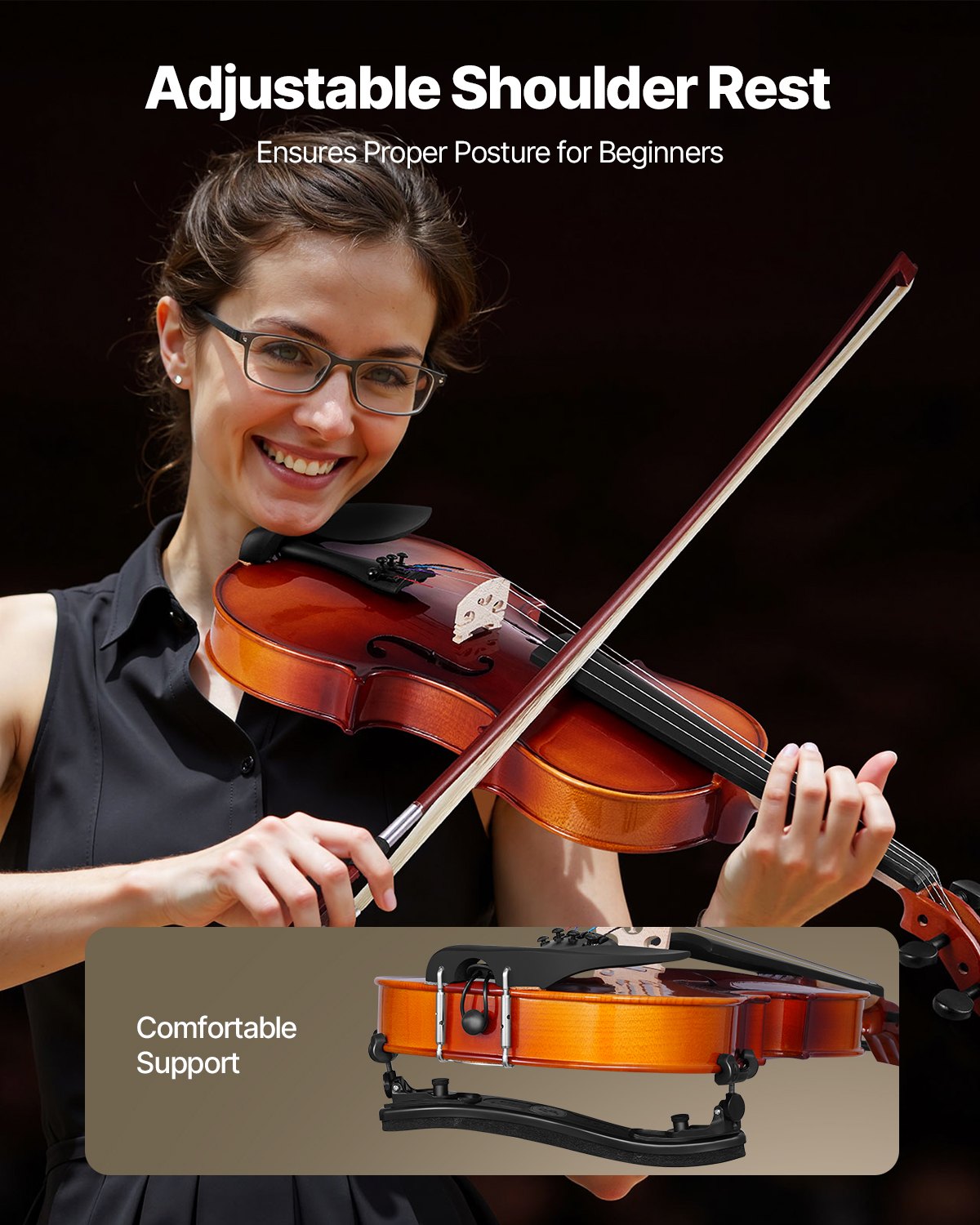 Violin 4/4 Full Size For Adults, Violin Fiddle Set For Beginners Student With Hard Case,Rosin, Bow,Shoulder Rest,Bridge,Extra Strings,Professional Solidwood Instrument (Glossy Brown)