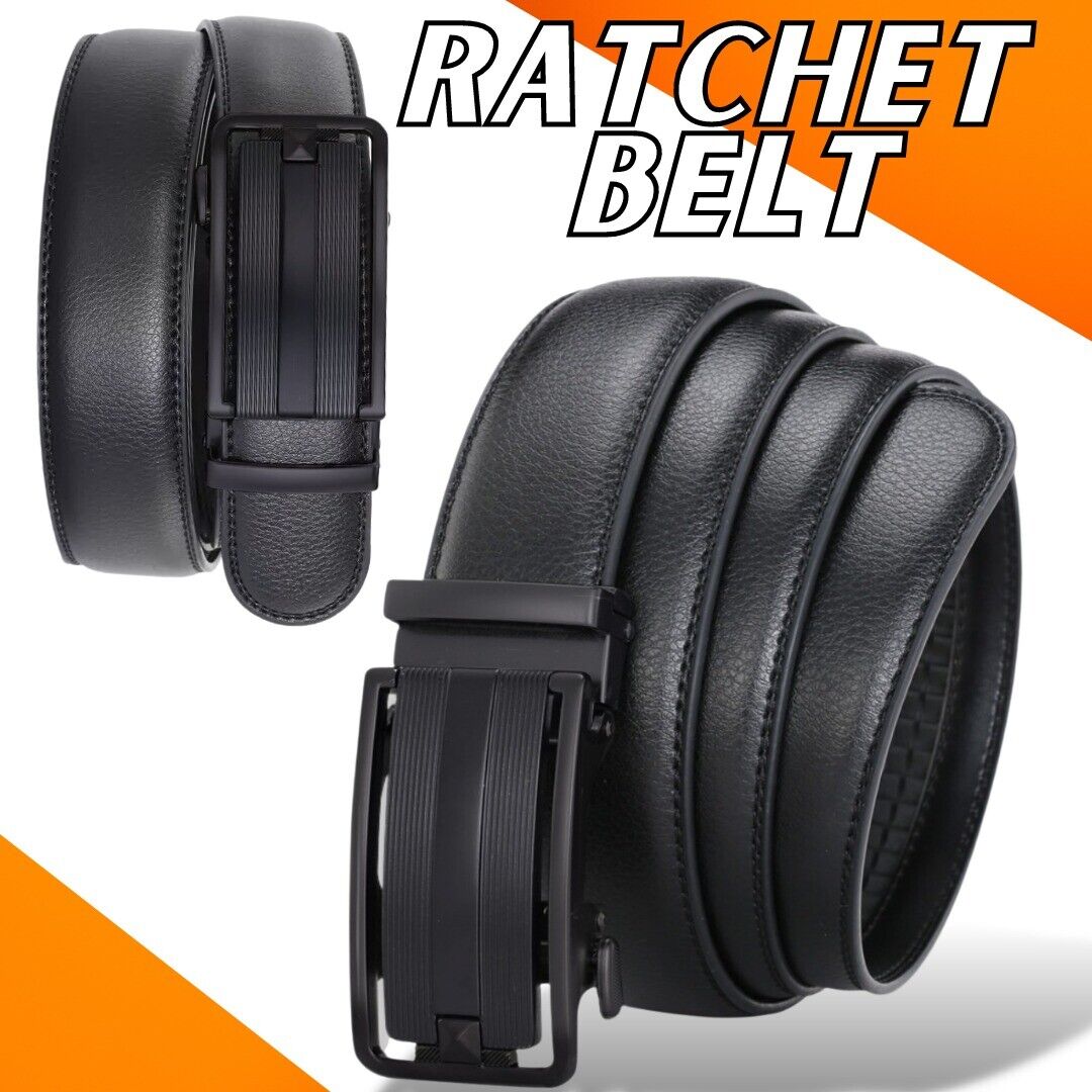 Men's Leather Ratchet Belt with Slide Buckle