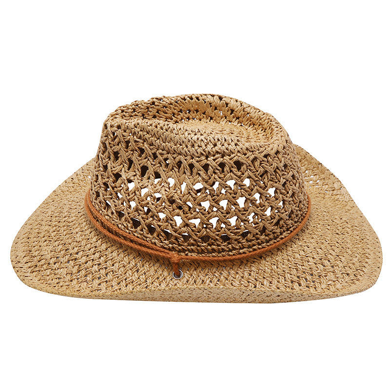 Western Cowboy Hat Foldable Hollow Raffia Hat Men And Women