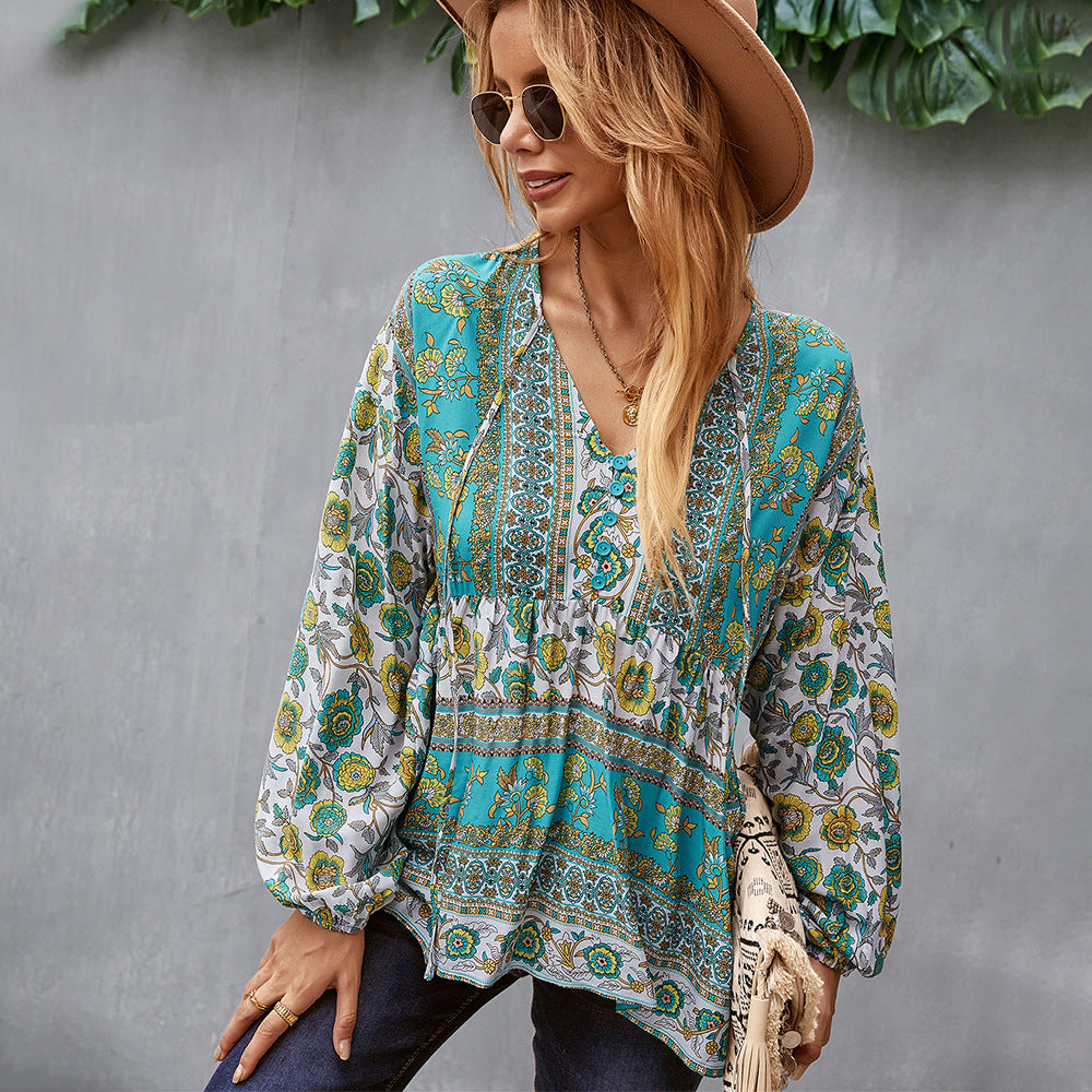 Casual Resort Top Long Sleeve Print Blouse