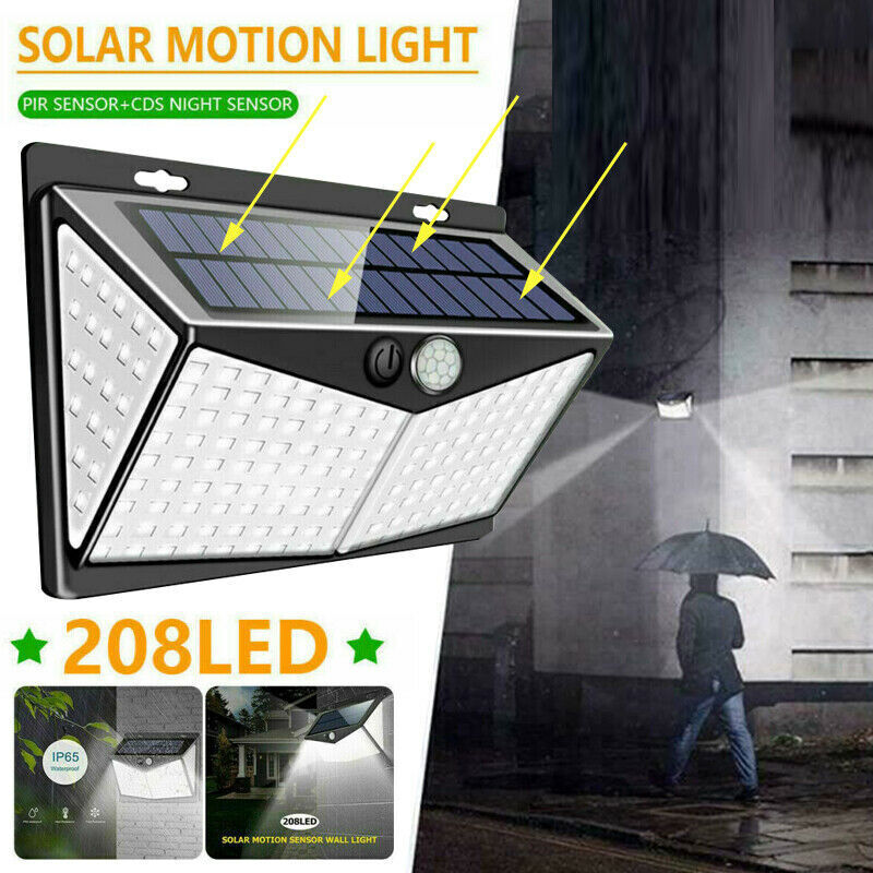 208 LED energía solar luz sensor de movimiento al aire libre patio jardín lámpara de pared impermeable