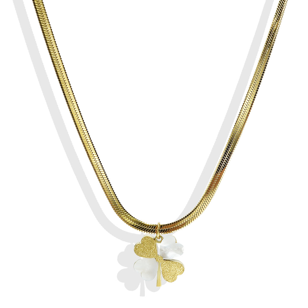 18K Gold Plated Double Luck Necklace  Four Leaf Clover Charm Hypoallergenic Jewelry