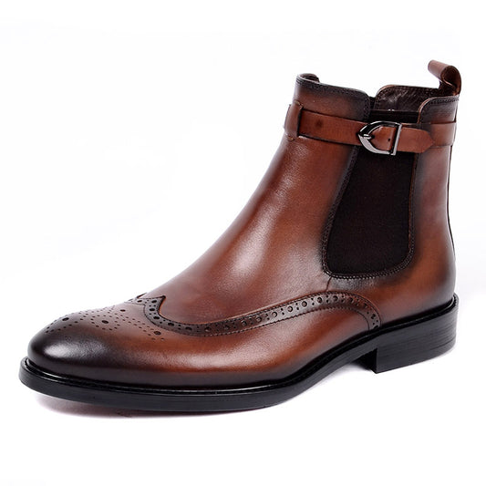 Men Business High-Top Leather Cowboy Boots