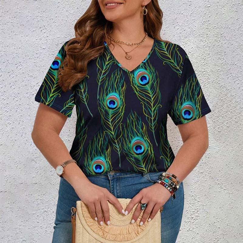 Women  Peacock 3D Printing T-shirt