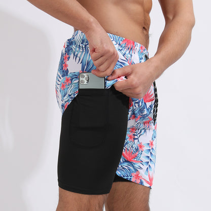 Pantalones cortos de playa con estampado degradado Pantalones cortos deportivos casuales de doble capa