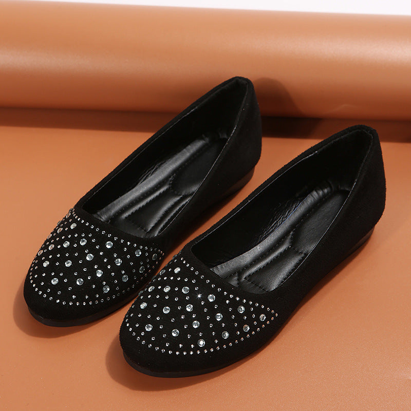 Fashion Flat Shoes With Rhinestones Casual Round Toe Loafers Cozy Shoes For Women