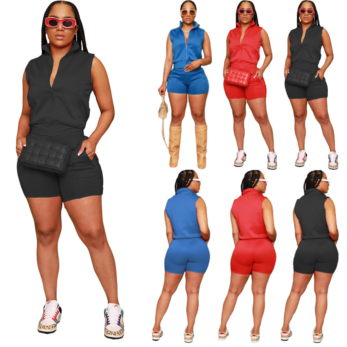 Fashion Sports Set With Pocket Zipper