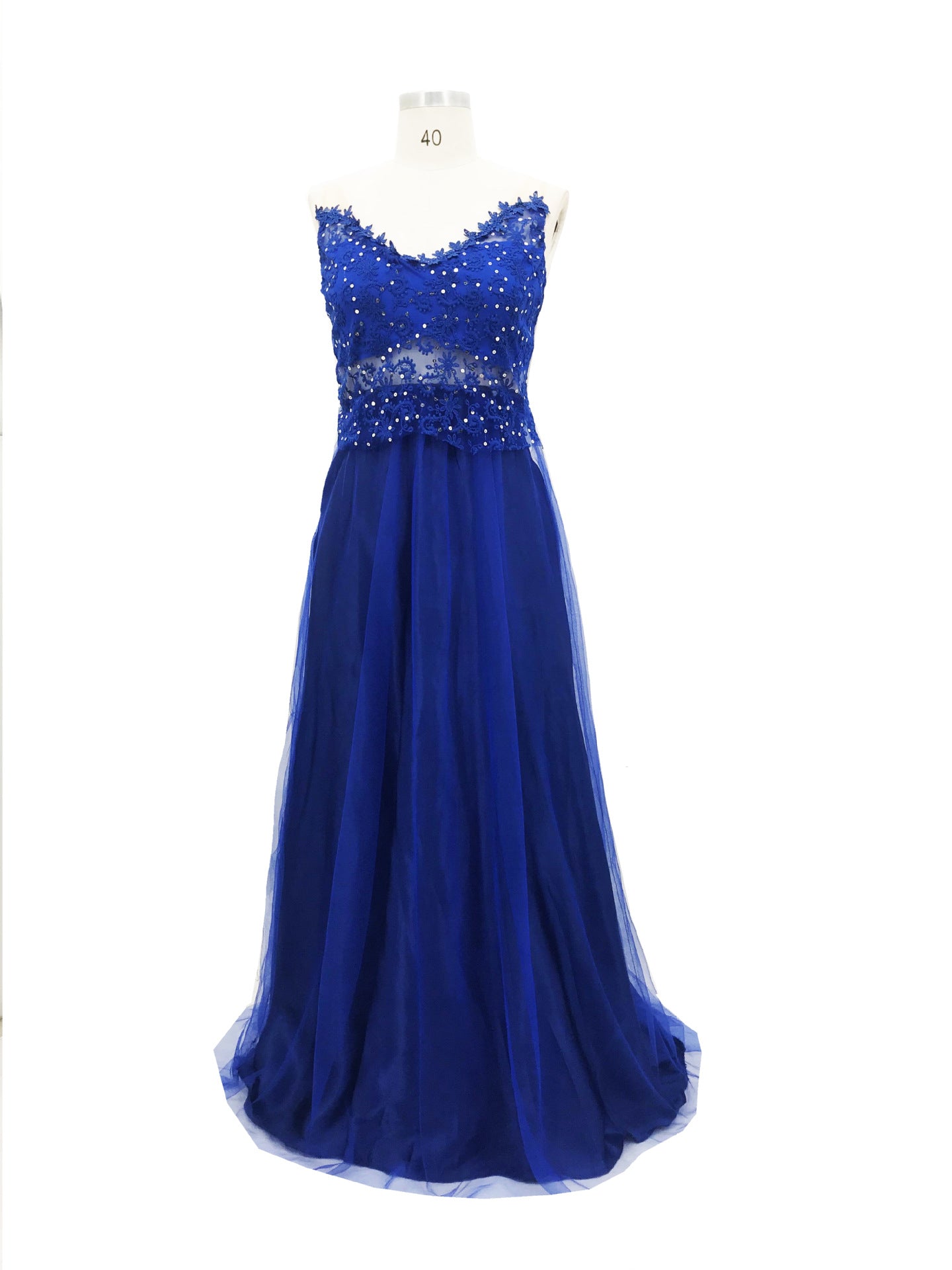 Backless Beaded Ball Elegant Long Blue Chiffon Dress